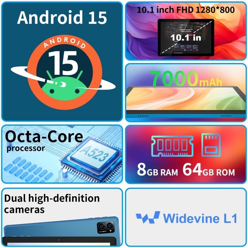 TabneraX 10 inch Android Tablet: Octa-Core, 7000mAh, with Stand Case, IPS HD Display, Wi-Fi 6, OTG, Metal Body – Fast & Portable Tablet for Work & Entertainment, 2-Year Protection, 8GB RAM 64GB, Android 15 - Image 2